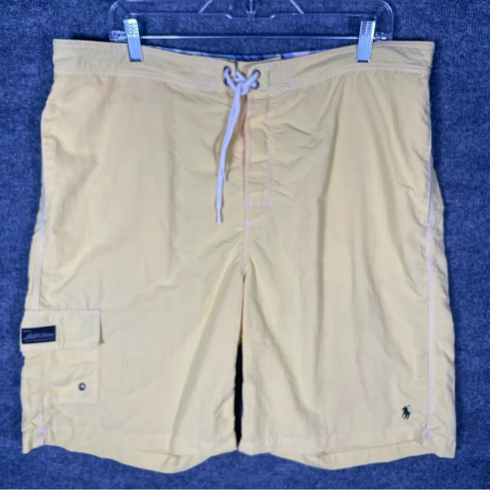 Polo Ralph Lauren Mens XL Yellow Lined Cargo Tie Swim Trunks Shorts 90s Y2K Pony - Picture 3 of 10